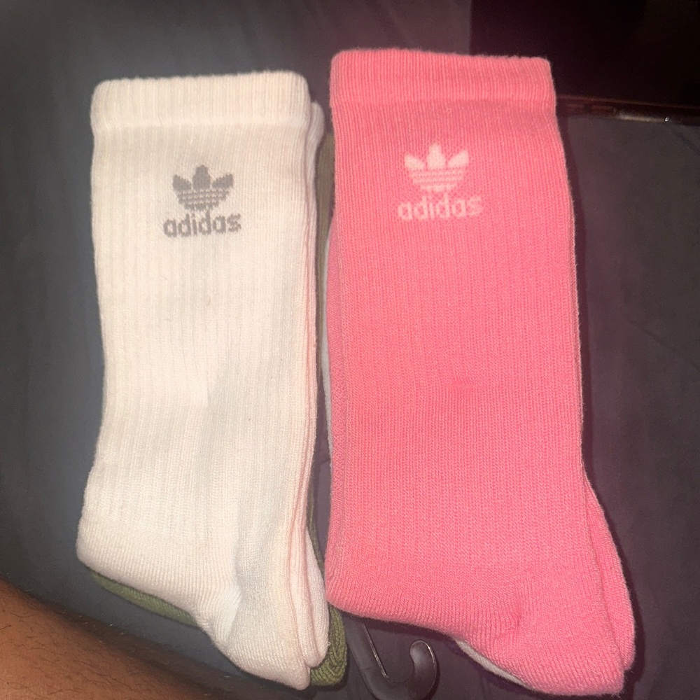 Adidas Pink and White Crew Socks